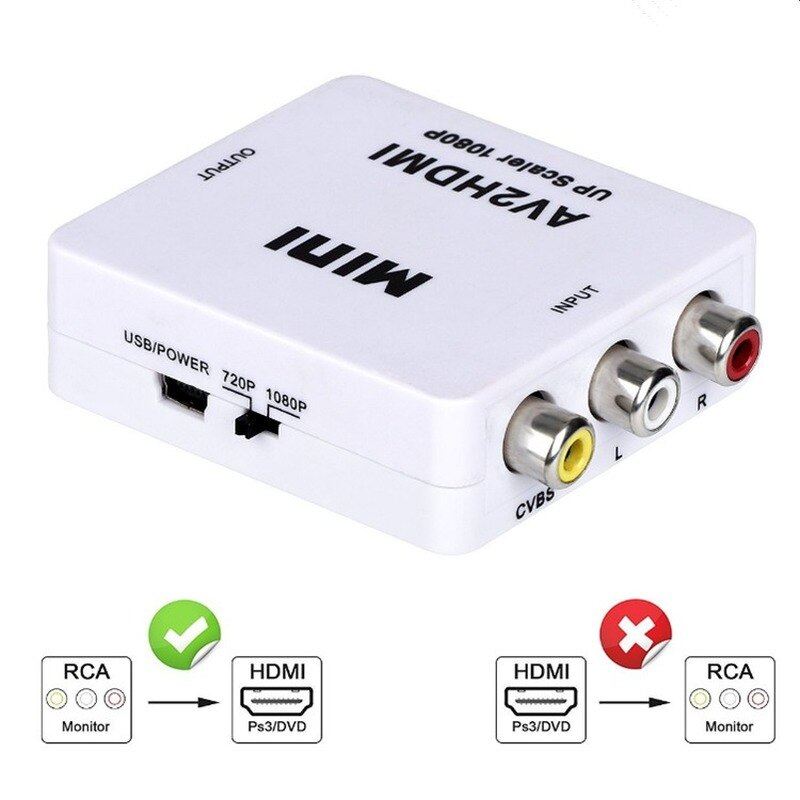 HD video converter AV/RCA CVBS To HDMI-compatible 1080P Video Converter MINI AV2HD Adapter Converter Box for HDTV Projector Set Top Box DVD