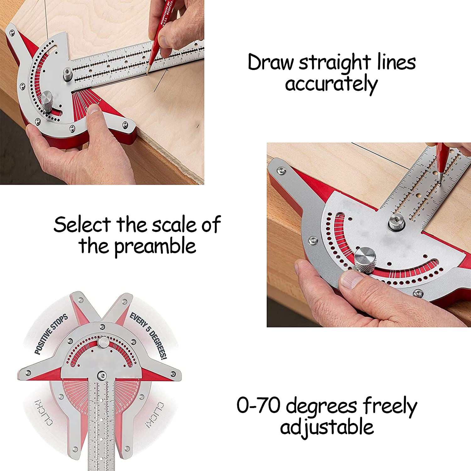 20in T-Type Woodworkers Edge Rule Protractor Woodworking Ruler Angle Measure Stainless Steel Carpentry Layout Carpenter Tools