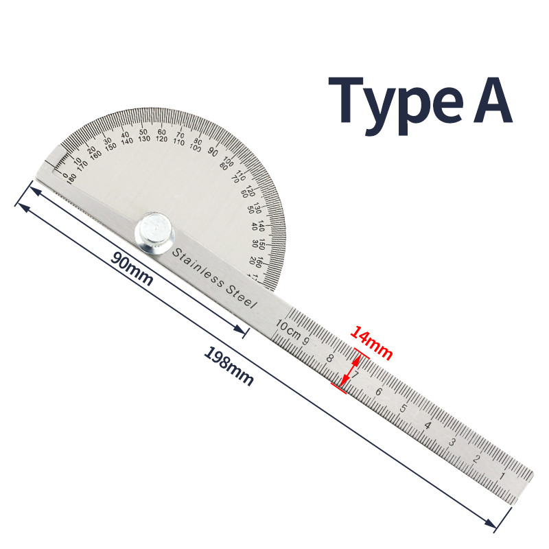 180 Degree Protractor Metal Angle Finder Goniometer Angle Ruler Stainless Steel Woodworking Tools Rotary Measuring Ruler