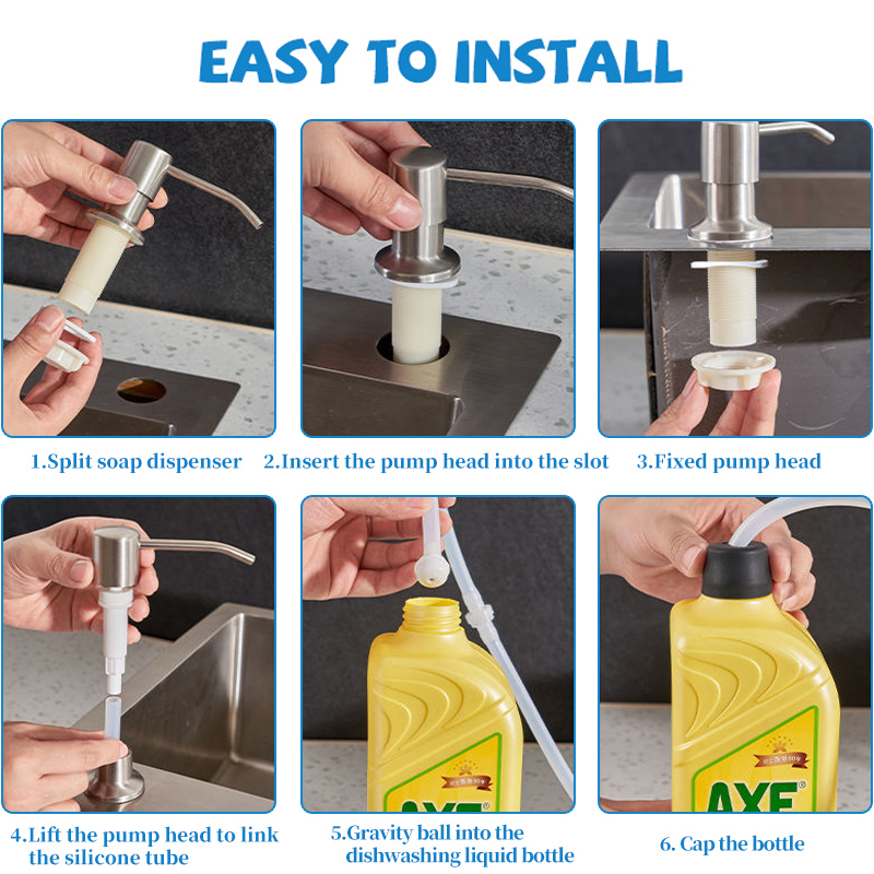 Kitchen Sink Soap Dispenser Pump 300/450ML Liquid Soap Bottle Stainless Steel Head Hand Press Dispenser With Tube Hose Kit