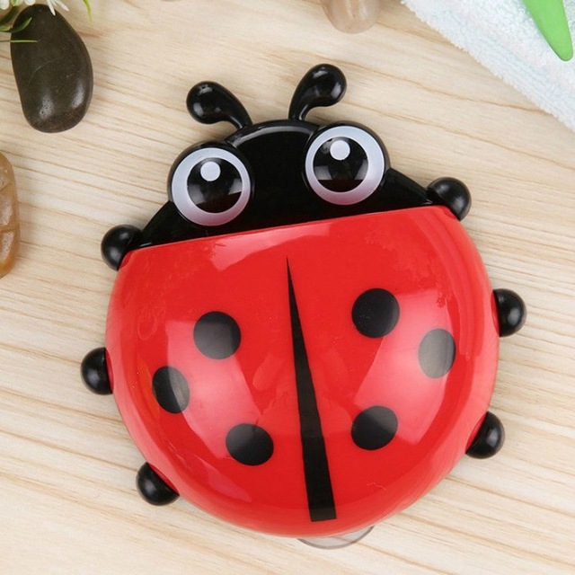 Cute Ladybug Animal Insect Toothbrush Holder Bathroom Cartoon Toothbrush Toothpaste Wall Suction Holder Rack Container Organizer