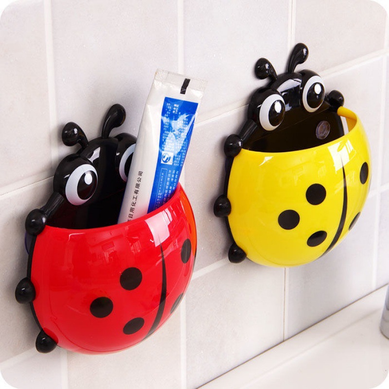 Cute Ladybug Animal Insect Toothbrush Holder Bathroom Cartoon Toothbrush Toothpaste Wall Suction Holder Rack Container Organizer