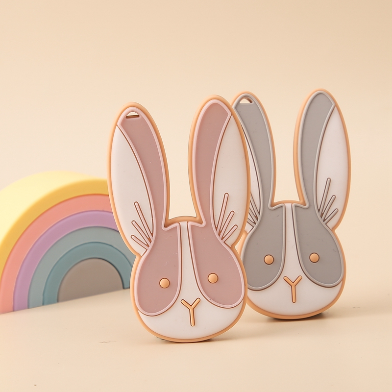 1PC Baby Bunny Teether Silicone Pendant Cartoon Exercise Bite Force Babies Rabbit Food Grade Teether Rattle Accessories Gifts