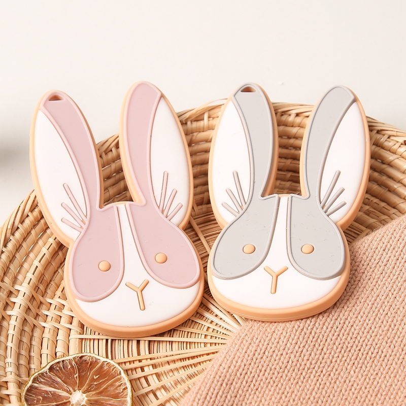 1PC Baby Bunny Teether Silicone Pendant Cartoon Exercise Bite Force Babies Rabbit Food Grade Teether Rattle Accessories Gifts