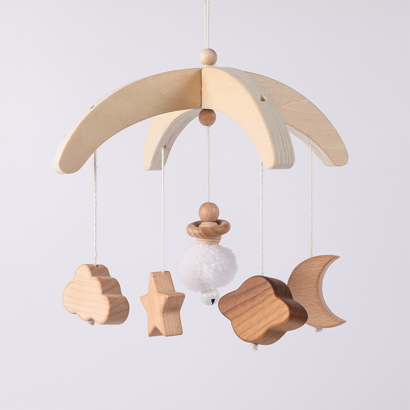 Baby Wooden Star Moon Bed Bell Rattle Toys Newborn Accessories Crib Mobile Rattle Bed Bell Decoration 0-12 Month Baby Toys Gift