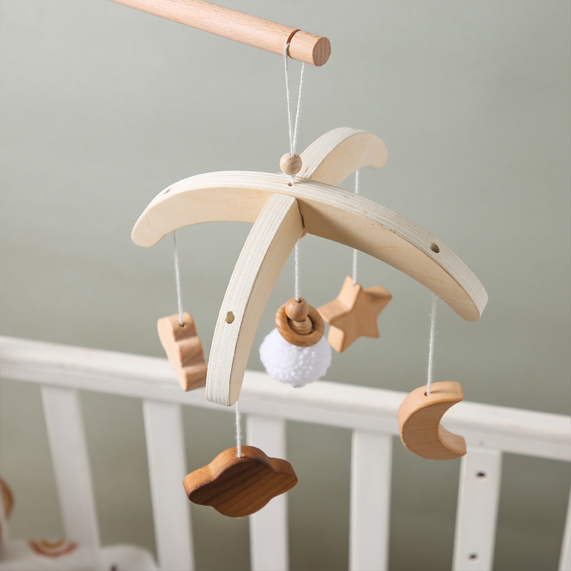 Baby Wooden Star Moon Bed Bell Rattle Toys Newborn Accessories Crib Mobile Rattle Bed Bell Decoration 0-12 Month Baby Toys Gift