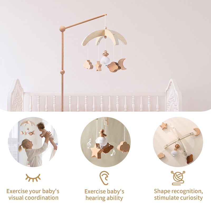 Baby Wooden Star Moon Bed Bell Rattle Toys Newborn Accessories Crib Mobile Rattle Bed Bell Decoration 0-12 Month Baby Toys Gift