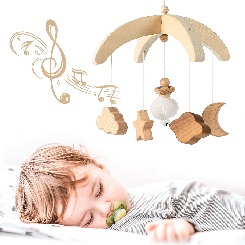 Baby Wooden Star Moon Bed Bell Rattle Toys Newborn Accessories Crib Mobile Rattle Bed Bell Decoration 0-12 Month Baby Toys Gift