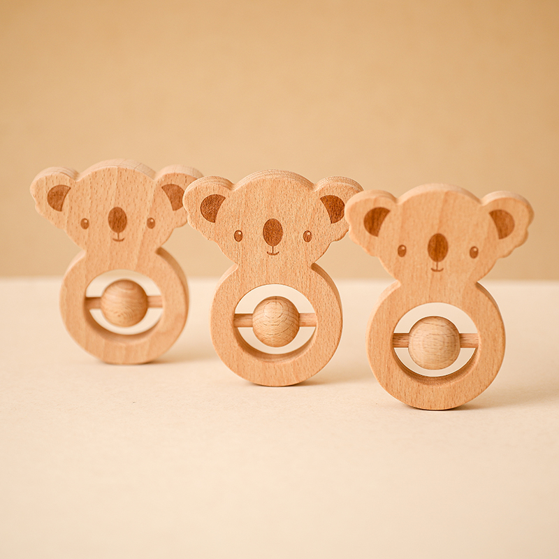 1 PCS Baby Toys Wooden Rattle Teether Beech Play Gym Montessori Stroller Roden Handbells Newborn Baby Bed Bell Educational Toys