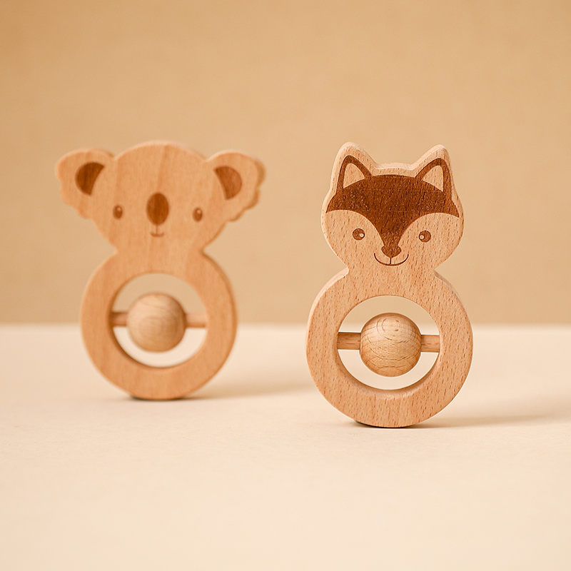 1 PCS Baby Toys Wooden Rattle Teether Beech Play Gym Montessori Stroller Roden Handbells Newborn Baby Bed Bell Educational Toys