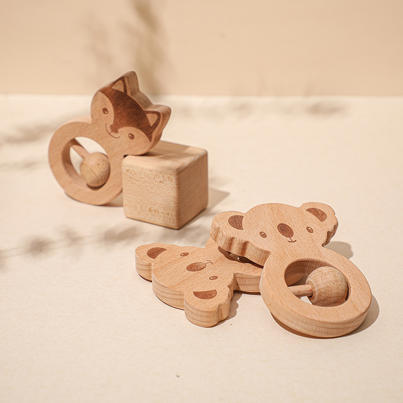 1 PCS Baby Toys Wooden Rattle Teether Beech Play Gym Montessori Stroller Roden Handbells Newborn Baby Bed Bell Educational Toys