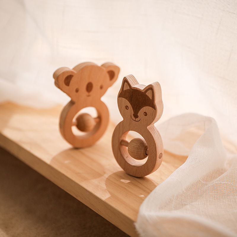 1 PCS Baby Toys Wooden Rattle Teether Beech Play Gym Montessori Stroller Roden Handbells Newborn Baby Bed Bell Educational Toys