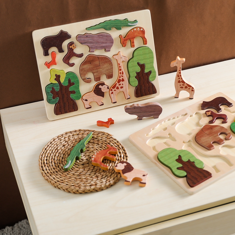 Wooden Educational 3D Puzzle for Children Cartoon Animal Jigsaw Cognition Shapes Block Puzzles Montessori Baby Toys Tangram Gift