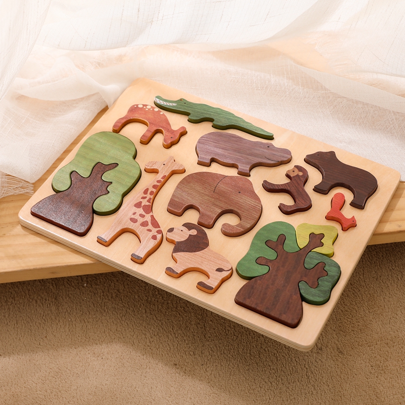 Wooden Educational 3D Puzzle for Children Cartoon Animal Jigsaw Cognition Shapes Block Puzzles Montessori Baby Toys Tangram Gift