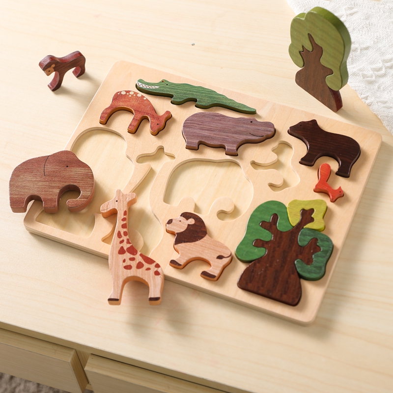 Wooden Educational 3D Puzzle for Children Cartoon Animal Jigsaw Cognition Shapes Block Puzzles Montessori Baby Toys Tangram Gift