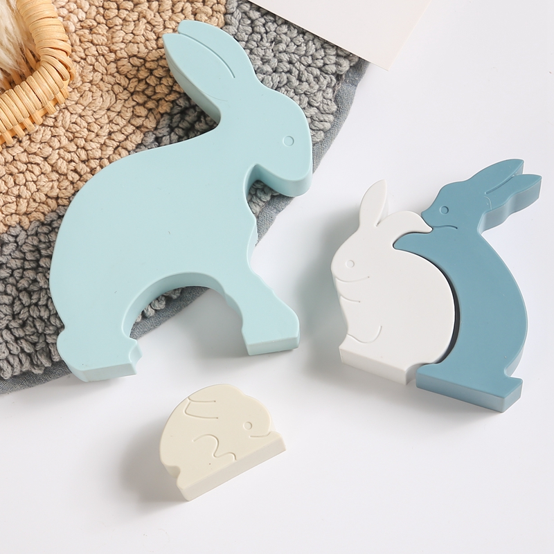 1Set Baby Stack Building Blocks Toys Silicone 3D Cartoon Animal Puzzle Montessori Kids Early Educational Toys Gifts for Children