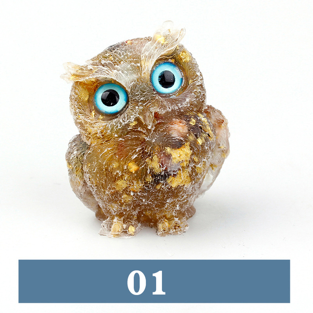 Natural Crystal Stone Gravel Owl Animal Crafts Hand Made Small Figurines DIY Resin Table Decor Home Decor Collect Gifts New