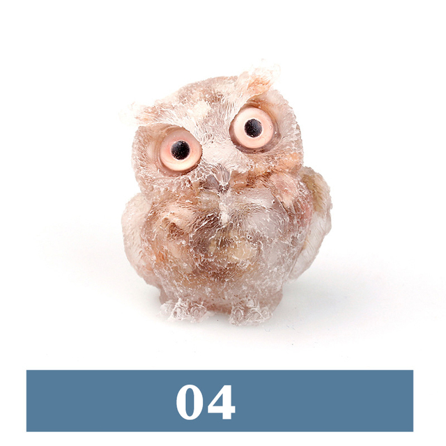 Natural Crystal Stone Gravel Owl Animal Crafts Hand Made Small Figurines DIY Resin Table Decor Home Decor Collect Gifts New