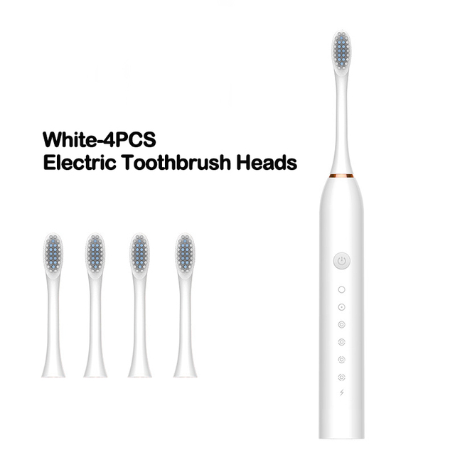 Electric Toothbrush Sonic Brush Head Adult Timer Brush 6 Mode USB Charger Rechargeable Tooth Brushes Replacement Heads Set