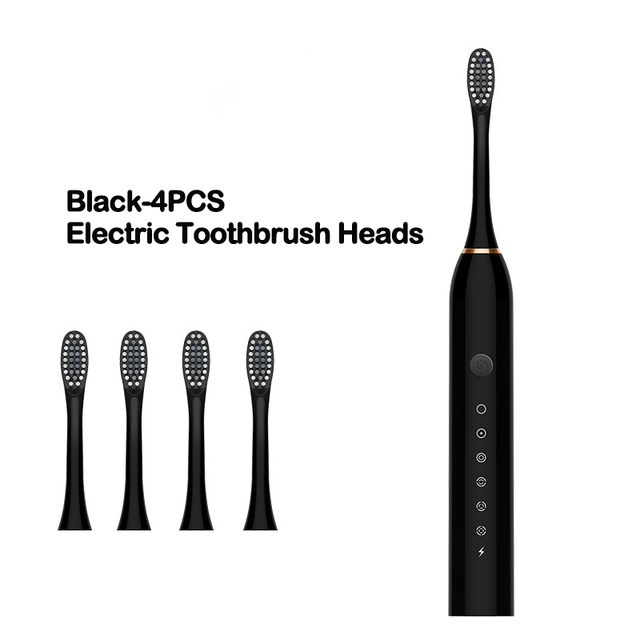 Electric Toothbrush Sonic Brush Head Adult Timer Brush 6 Mode USB Charger Rechargeable Tooth Brushes Replacement Heads Set