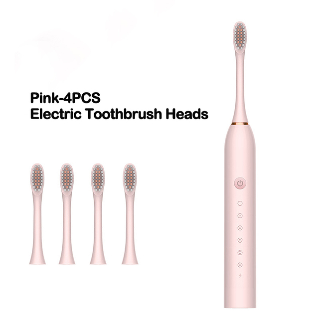 Electric Toothbrush Sonic Brush Head Adult Timer Brush 6 Mode USB Charger Rechargeable Tooth Brushes Replacement Heads Set