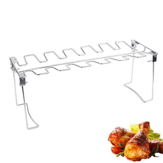 14 Slots Stainless Steel BBQ Beef Chicken Leg Wing Grill Rack Barbecue Drumsticks Holder Smoker Oven Roaster Stand with Drip Pan