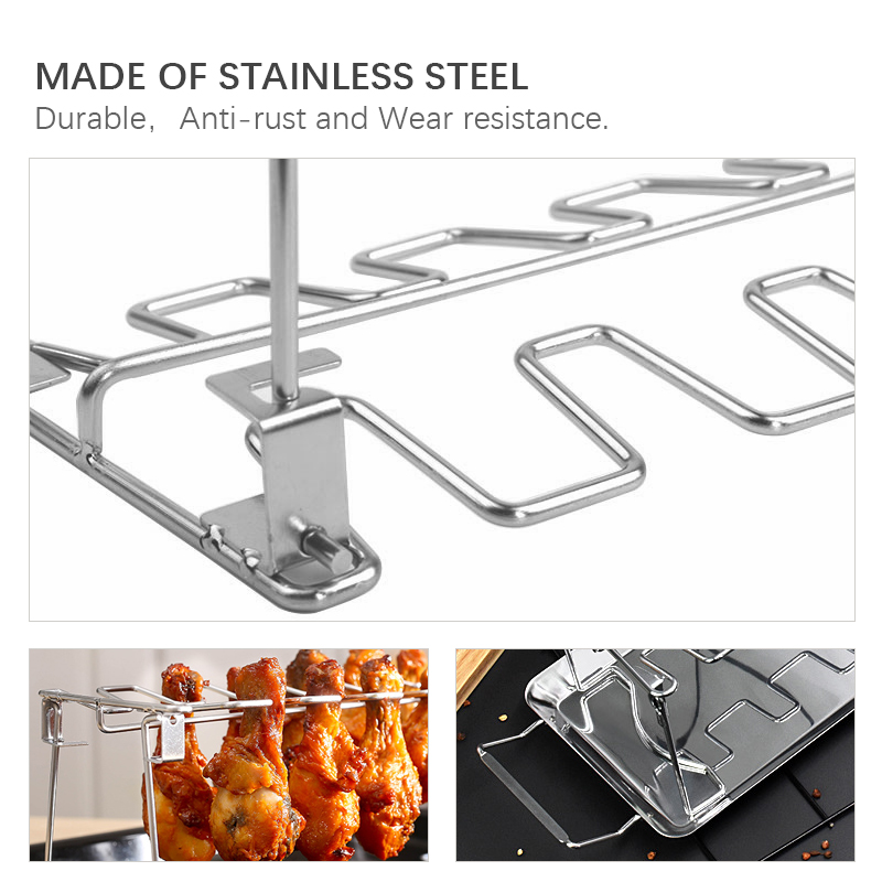 14 Slots Stainless Steel BBQ Beef Chicken Leg Wing Grill Rack Barbecue Drumsticks Holder Smoker Oven Roaster Stand with Drip Pan