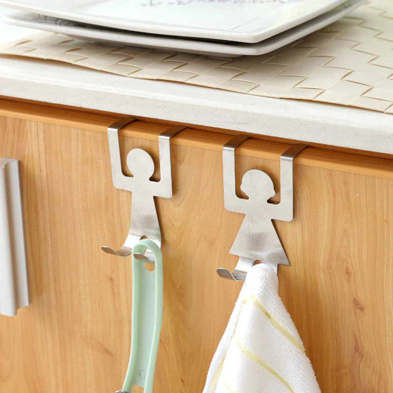 Door Hooks Stainless Steel Lovers Shaped Cartoon Design Hook Kitchen Hanger Clothes Storage Rack Tool kitchen Accessories