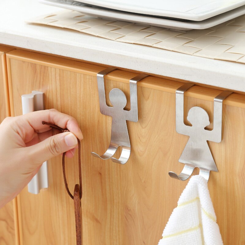 Door Hooks Stainless Steel Lovers Shaped Cartoon Design Hook Kitchen Hanger Clothes Storage Rack Tool kitchen Accessories