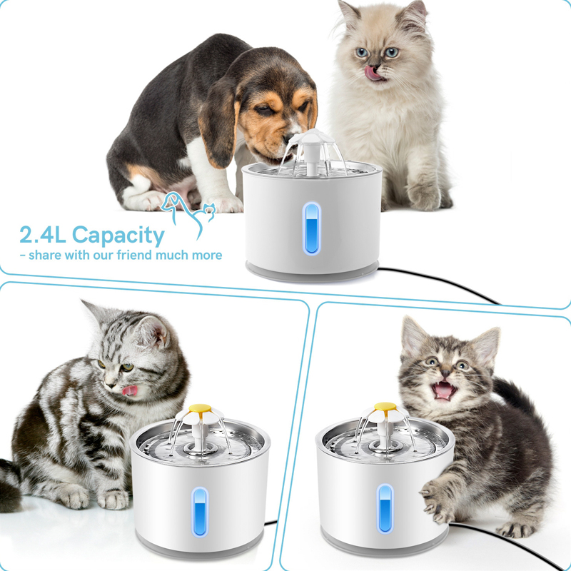 Water Dispensers 2.4L Automatic Cat Water Fountain LED Electric Mute Water Feeder USB Dog Drinker Bowl Pet Drinking Dispenser