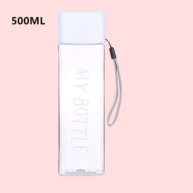Sports Bottles Square Plastic Frosted Water Cup Outdoor Cold Juice Water Sports Cup with Portable Milk Rope Water Bottle