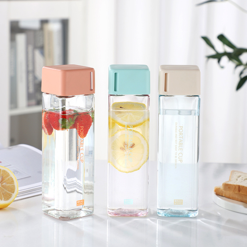 Sports Bottles Square Plastic Frosted Water Cup Outdoor Cold Juice Water Sports Cup with Portable Milk Rope Water Bottle
