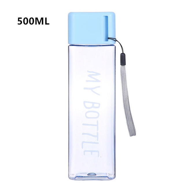 Sports Bottles Square Plastic Frosted Water Cup Outdoor Cold Juice Water Sports Cup with Portable Milk Rope Water Bottle
