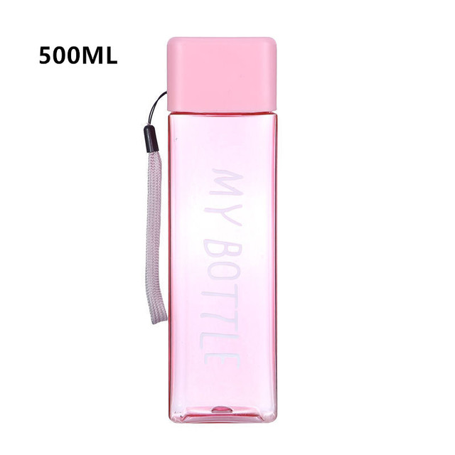 Sports Bottles Square Plastic Frosted Water Cup Outdoor Cold Juice Water Sports Cup with Portable Milk Rope Water Bottle