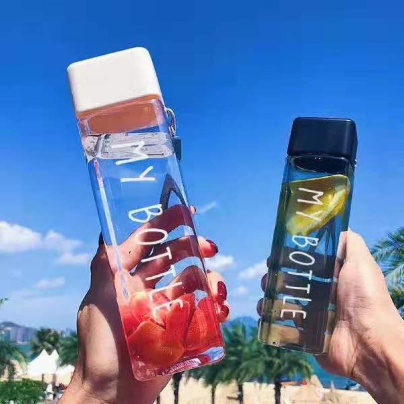 Sports Bottles Square Plastic Frosted Water Cup Outdoor Cold Juice Water Sports Cup with Portable Milk Rope Water Bottle