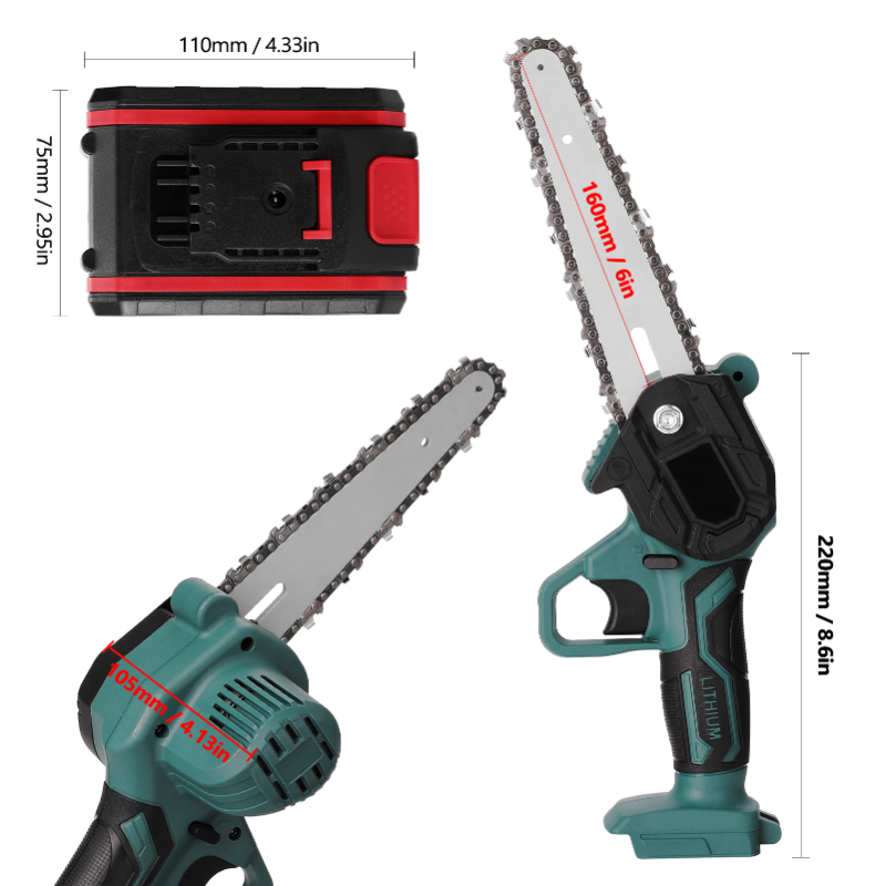 21V 4 Inch/6 Inch Mini Steel Chainsaw Saw Mini Handheld Pruning Saw Portable Woodworking Electric Saw Cutting Tool for Garden