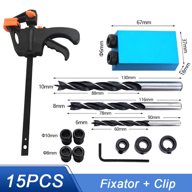 7/14/15 Set Pocket Hole Screw Jig 15 Degrees Dowel Drill Joinery Kit Carpenters Wood Woodwork Guides Joint Angle Locator Tool