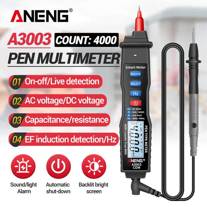 ANENG A3003 Digital Multimeter NCV AC/DC Voltmeter Ohmmeter 4000 Counts LCD Backlight Tester with Data Hold and Flashlight