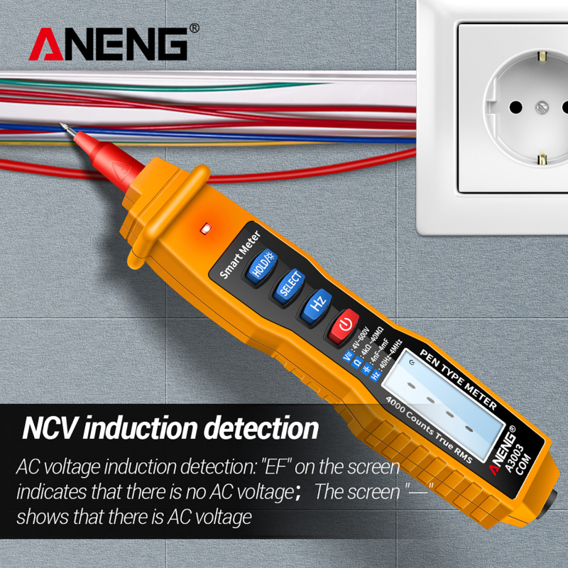 ANENG A3003 Digital Multimeter NCV AC/DC Voltmeter Ohmmeter 4000 Counts LCD Backlight Tester with Data Hold and Flashlight
