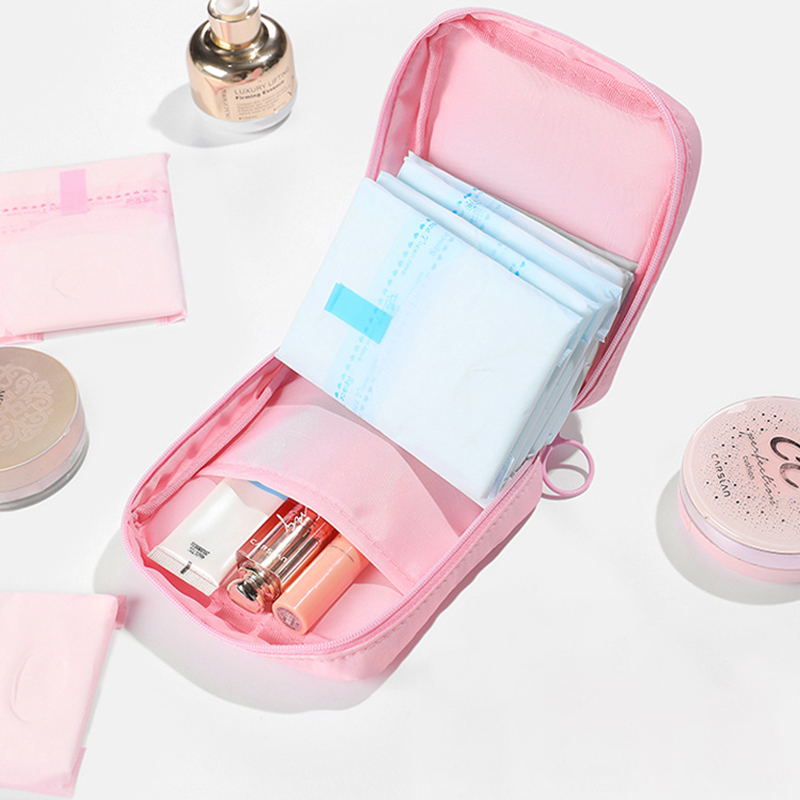 Portable Sanitary Storage Napkin Tampon Storage Bag Women Cotton Travel Makeup Storage Bags Literary Zipper Coin Purse