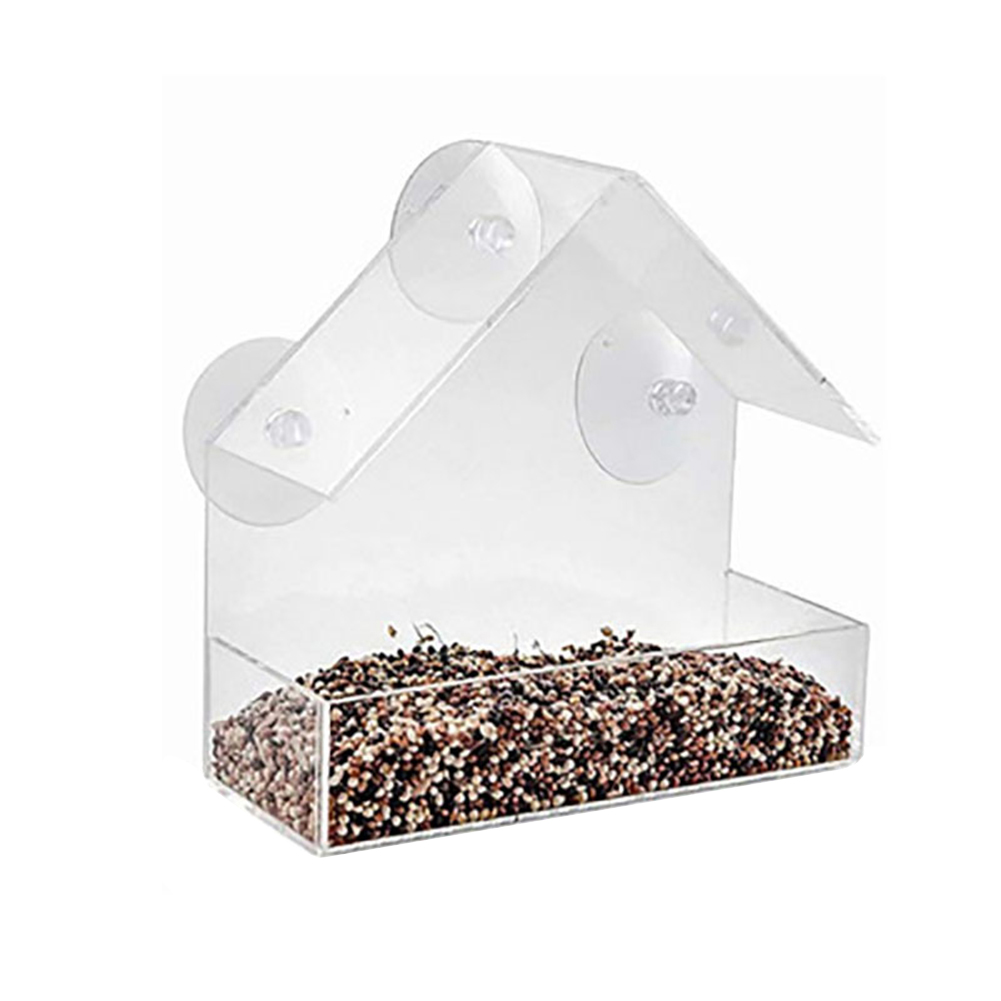 Transparent Bird Feeder Suction Cup Mounted Acrylic Birdhouse Food Feeding Tool Comedero Pajaro Birds Accessoires
