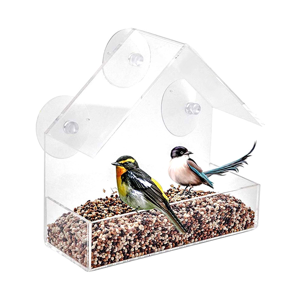 Transparent Bird Feeder Suction Cup Mounted Acrylic Birdhouse Food Feeding Tool Comedero Pajaro Birds Accessoires
