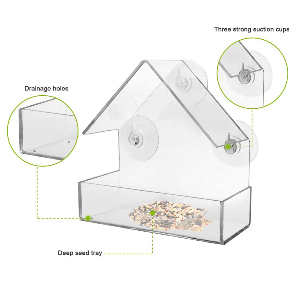 Transparent Bird Feeder Suction Cup Mounted Acrylic Birdhouse Food Feeding Tool Comedero Pajaro Birds Accessoires