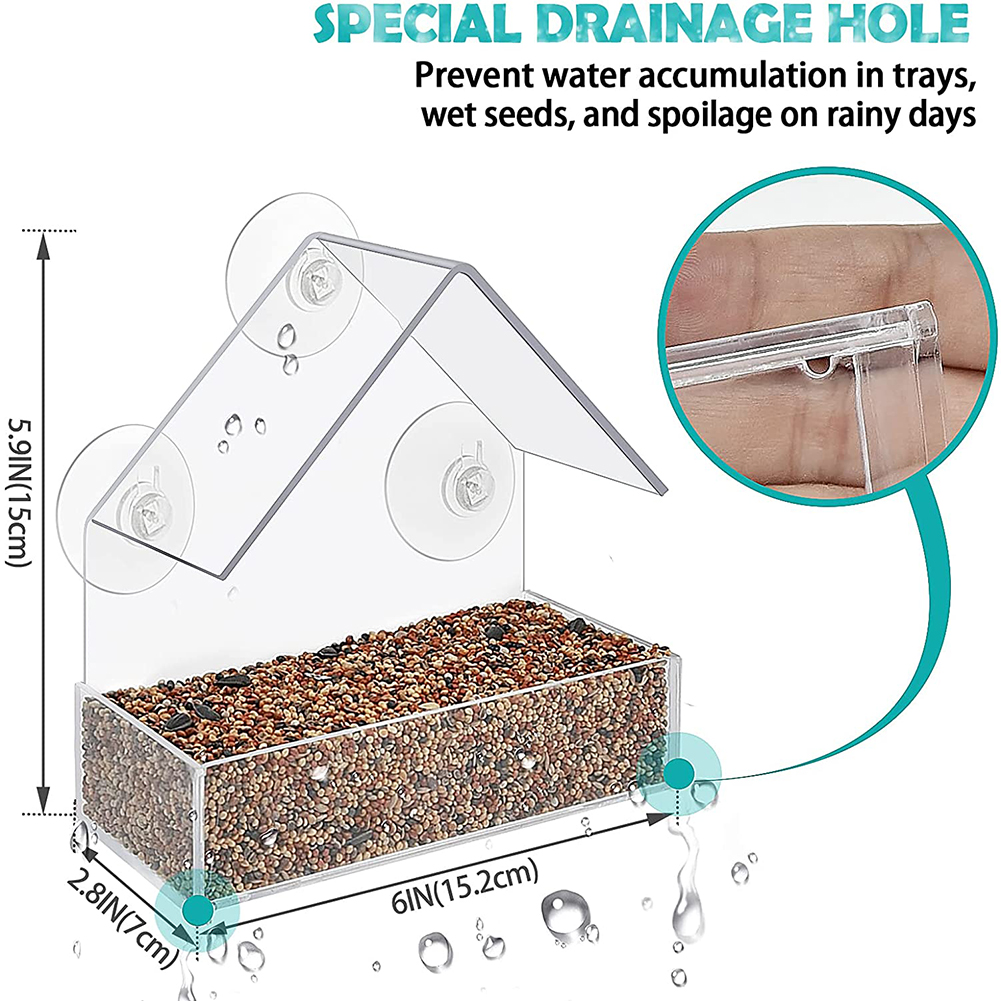 Transparent Bird Feeder Suction Cup Mounted Acrylic Birdhouse Food Feeding Tool Comedero Pajaro Birds Accessoires