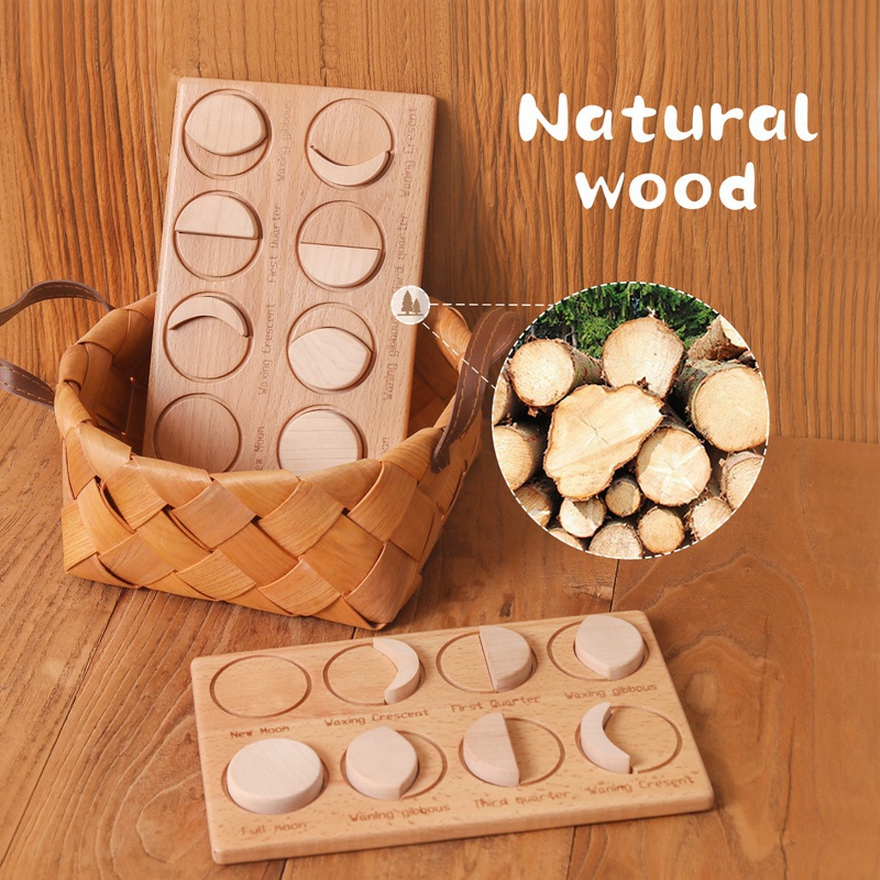 1Set Baby Montessori Science Toys Wooden Moon Puzzle Board  8 Moon Phases Changes Moon Figures Puzzle Children's toys Baby Birth