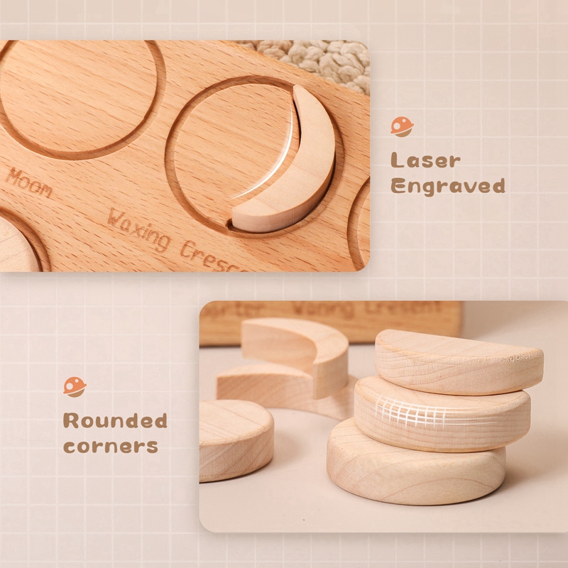 1Set Baby Montessori Science Toys Wooden Moon Puzzle Board  8 Moon Phases Changes Moon Figures Puzzle Children's toys Baby Birth