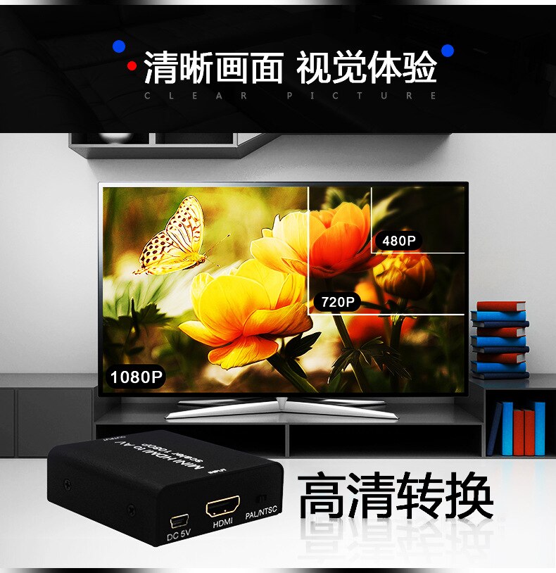 Digital HD video converter HDMI To AV Converter HDMI To RCA CVBS L/R Video Adapter 1080P HDMI Switch with Mini USB Power Cable for TV Box AV HDMI