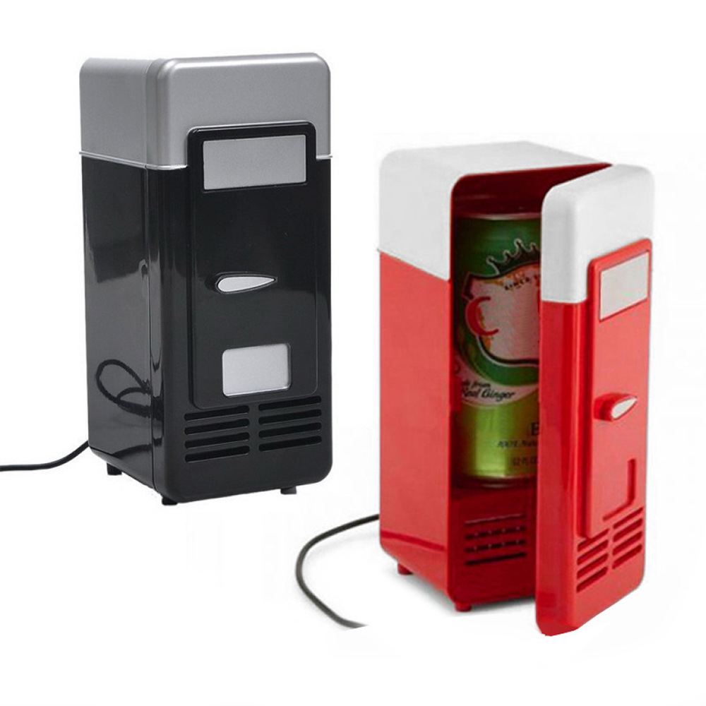 Mini USB Fridge Portable Cooler Beverage Drink Cans Cooler / Warmer Refrigerator for Car Laptop PC Computer Black Red Color 2022