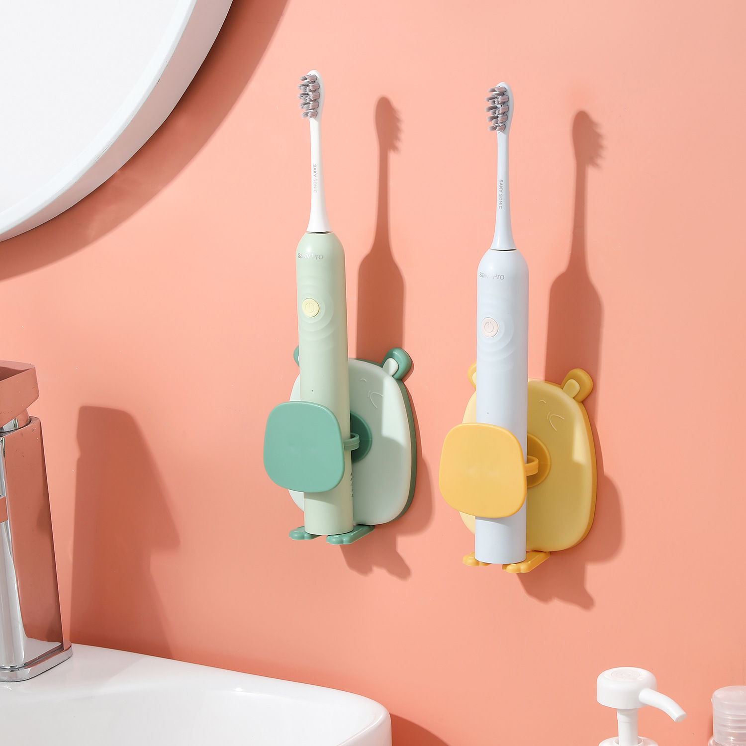 1PC Cute Toothbrush Holder Wall-mounted Electric Toothbrush Storage Rack Bathroom Space Saving Shelf Punch-free Storage Boxs