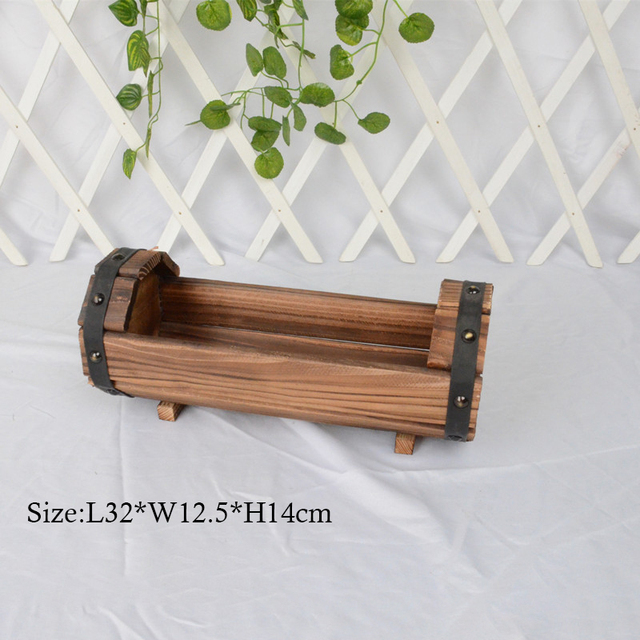 Retro Style Half-barrel Solid Wood Flower Pot Balcony Vegetable Succulent Wood Flower Pot Desktop Plant Home Bonsai Decoration